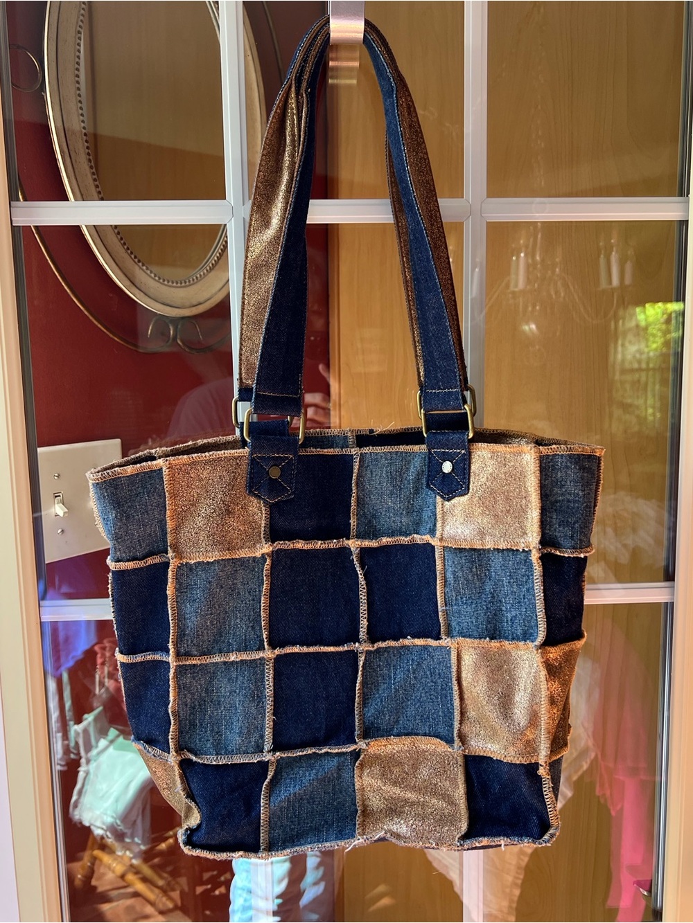 Levi's Patchwork Denim and Metallic Tote - Blue/Gold